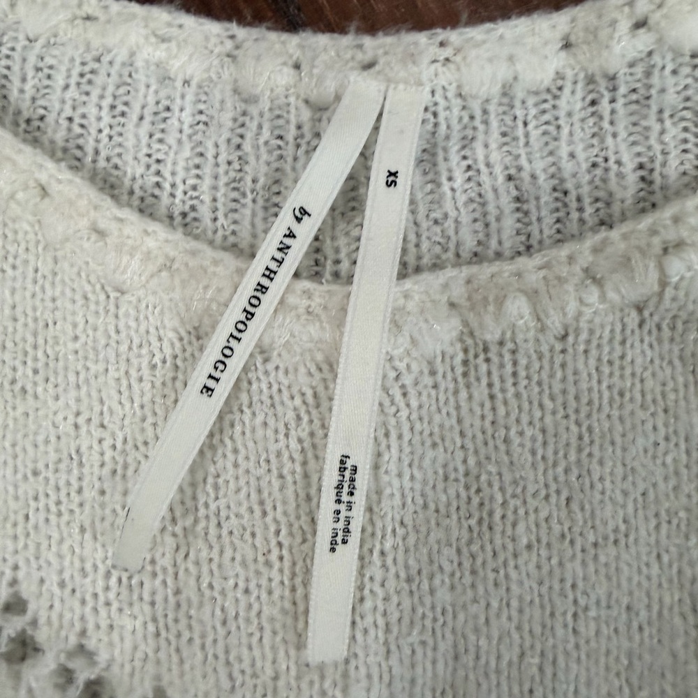 Anthropologie women's Eyelet Lace Sweater Ivory XS balloon embroidered sleeves - Picture 11 of 14